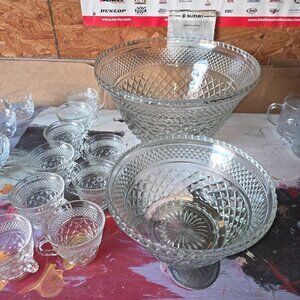 Anchor Hocking punch bowl (2 bowls) and glass (18 glasses) set